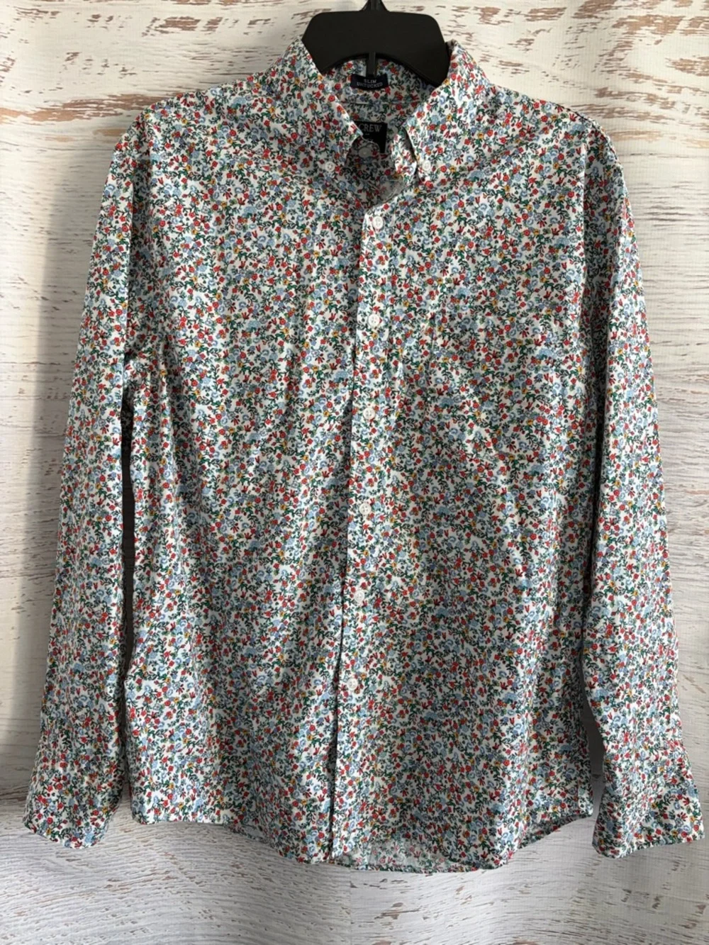 J Crew Slim Untucked Men's White Floral Button-Down Shirt